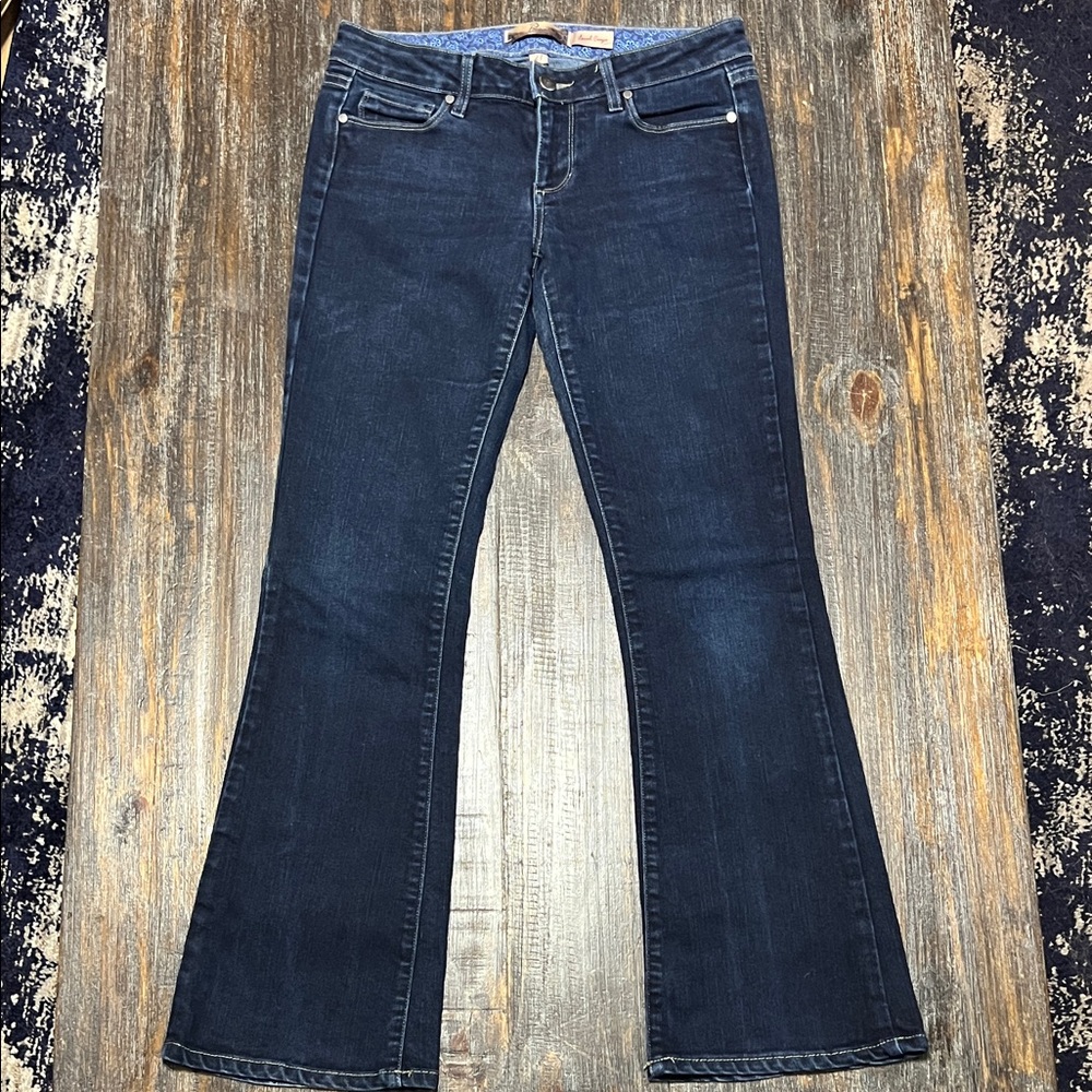 PAIGE Dark Flare Jeans. Laurel Canyon